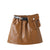 2-7Y Children Girls PU Leather Skirts Kids Summer Clothing Solid Color A-Line Skirt with Belt Bags Fashion Baby Outfits