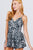 V-neck Flounce Skirt Look Overlay Pleats Detail Printed Knit Romper