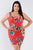 Plus Size Tomato Red Floral Print Scoop Back Cinched Center Mini Dress