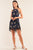 Navy Multi Floral Halter Neck Sleeveless Front Self-tie Lace Trim Slip Mini Dress