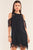 Black Cold Shoulder Lace Trim Back Button Up Mini Dress