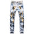 Men's Leopard Print Black Cross Patchwork Ripped Jeans Tie and Dye Slim Straight Stretch Denim Pants Trousers