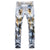 Men's Leopard Print Black Cross Patchwork Ripped Jeans Tie and Dye Slim Straight Stretch Denim Pants Trousers