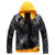 Men's character letters printed patchwork hooded jean jacket Trendy streetwear contrast color ripped denim hoodie Coat