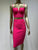 Women Summer Sexy Sleeveless V Neck Button Beige Hot Pink Mini Bodycon Bandage Set 2023 Elegant Evening Club Party Outfits